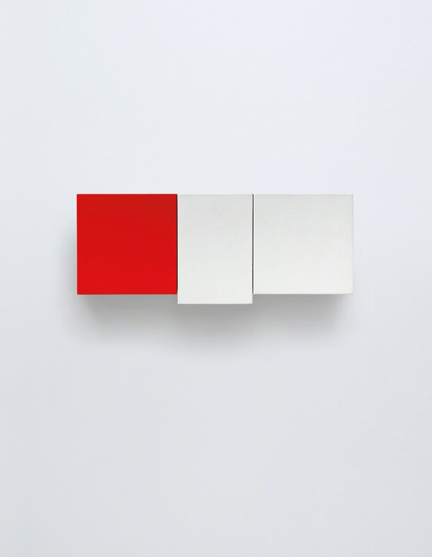 Imi Knoebel, ‘Weiß-Weiß-Rot (White-White-Red)’, 1990, Mixed Media, Wooden multiple in three parts mounted to one another, painted in red and white acrylic., Phillips