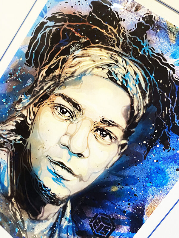 C215, ‘'Blue Basquiat XL' (framed) **ON SALE**’, 2020, Print, Hand-finished giclée print on 310gsm Canson white fine art paper. Custom framed in archival matting, UV-plexiglass and white hardwood molding., Signari Gallery
