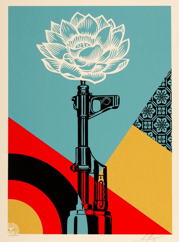 Shepard Fairey, ‘AK-47 Lotus’, 2020, Print, Screenprint in colors on speckled cream paper, Heritage Auctions