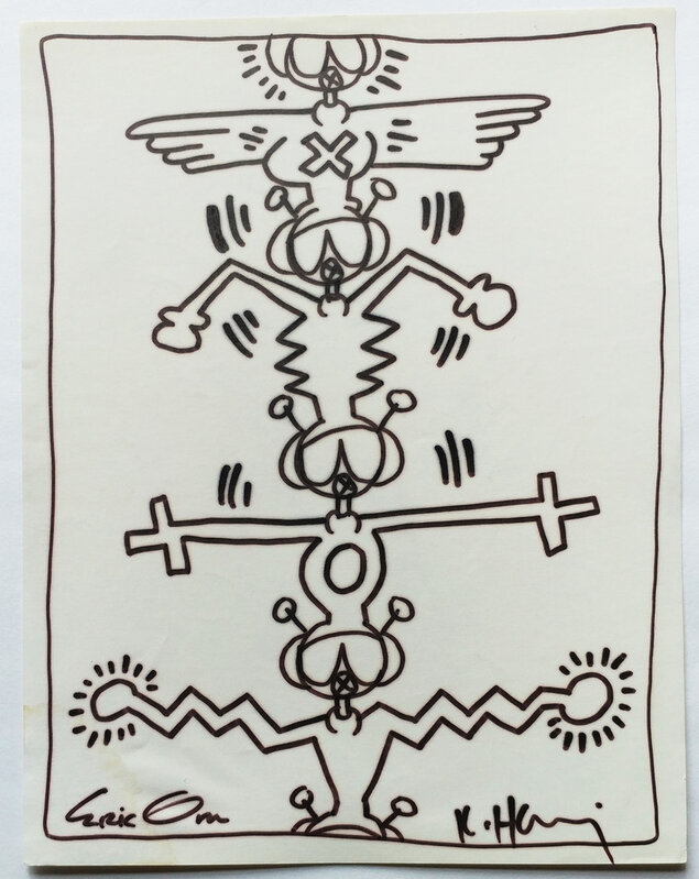 Keith Haring, ‘Untitled (totem) Keith Haring and Eric Orr’, 1984, Drawing, Collage or other Work on Paper, Marker on paper, Rosenfeld Gallery LLC