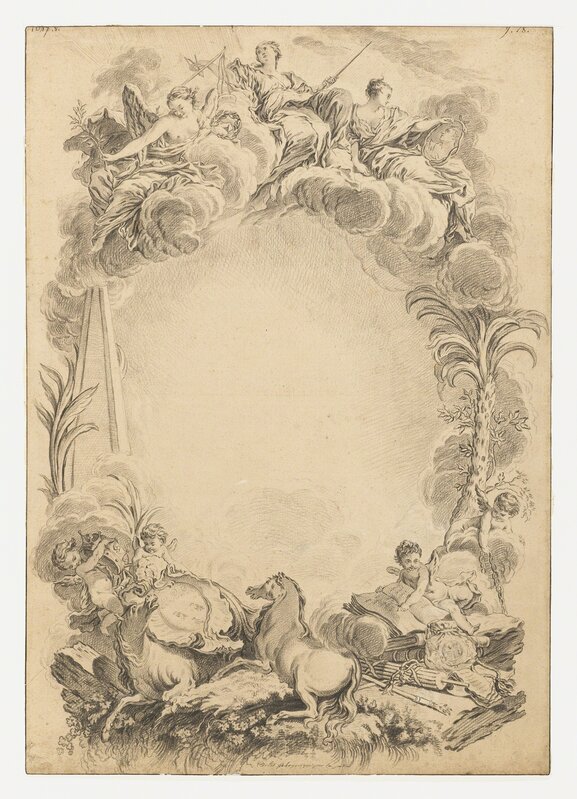 François Boucher, ‘Design for an Escutcheon in Honor of William Earl Cowper  (ca. 1665-1723)’, ca. 1730, Drawing, Collage or other Work on Paper, Charcoal, brush and brown wash on tan paper, Cooper Hewitt, Smithsonian Design Museum 