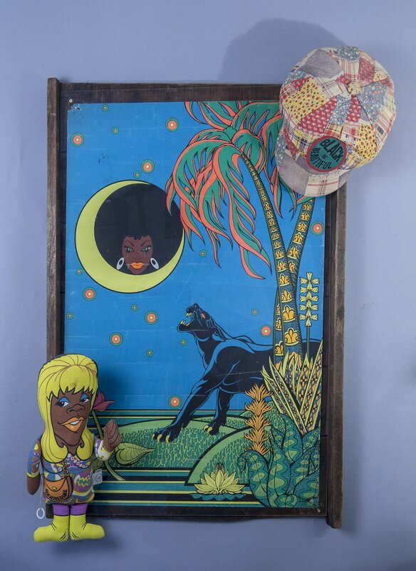 Kat Flyn, ‘Geraldine ’, 2018, Sculpture, Assemblage: original 1970s poster& afro hat with Black is Beautiful patch, skip Wilson/Geraldine doll, Ferrara Showman Gallery