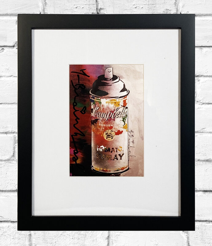 Mr. Brainwash, ‘'Tomato Spray (collage)' Hand-Signed Postcard Framed’, 2010, Print, Offset lithograph print on recycled natural cardstock.  Simply matted in black frame., Signari Gallery