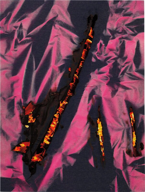 Korakrit Arunanondchai, ‘Untitled (History Painting)’, 2013, Mixed Media, Spray paint on denim, inkjet print on canvas, Phillips