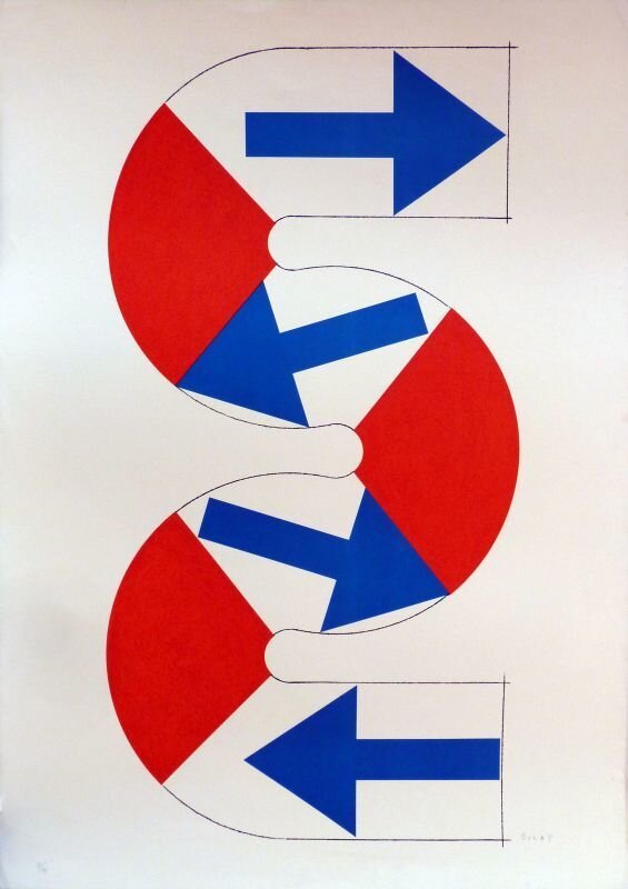 Kumi Sugaï, ‘S (blue arrows) ’, 1990, Print, Lithograph, Le Coin des Arts