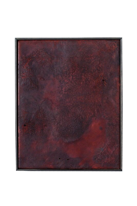 Anneliese Schrenk, ‘Ohne Titel (kleine Malerei ziemlich rot) ’, Mixed Media, Leather, framed, Mario Mauroner Contemporary Art Salzburg