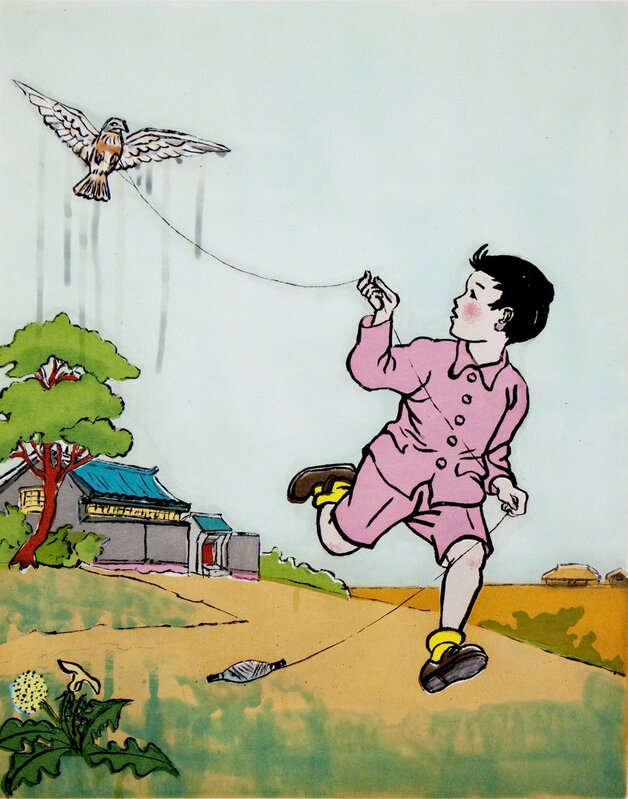 Hung Liu 刘虹, ‘Happy and Gay: The Kite’, 2012, Print, Color sugarlift and aquatint etching, Paulson Fontaine Press