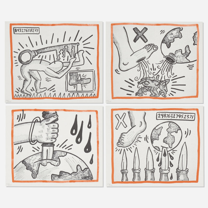 Keith Haring, ‘Four works from the Against All Odds’, 1990, Print, Lithograph on acid-free Rivoli, Rago/Wright/LAMA