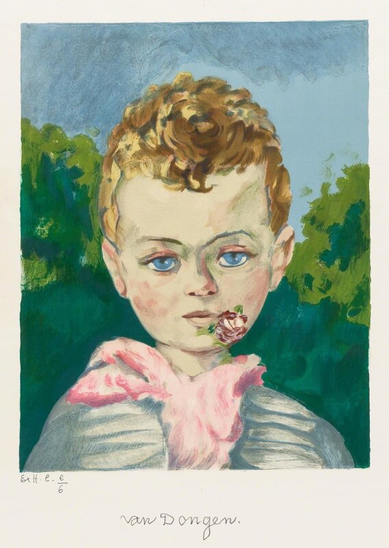 Kees van Dongen, ‘JEAN-MARIE WITH A FLOWER IS HIS MOUTH; JEAN-MARIE IN THE HARBOR; DANS LA PLAGE (J. JL 20; JL 22; SEE PP. 180)’, circa 1950, Print, Three color lithographs, Doyle