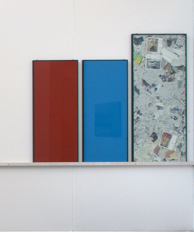 Christoph Rütimann, ‘Rot Blau Wasch’, 1996, Sculpture, Acrylic behind glass, washed books behind glass, wooden rack, Mai 36 Galerie