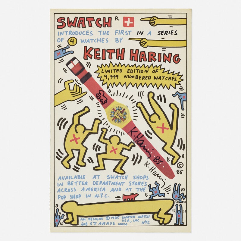 Keith Haring, ‘Swatch Advertisement with original drawing’, 1985, Print, Offset lithograph in colors, Rago/Wright/LAMA/Toomey & Co.