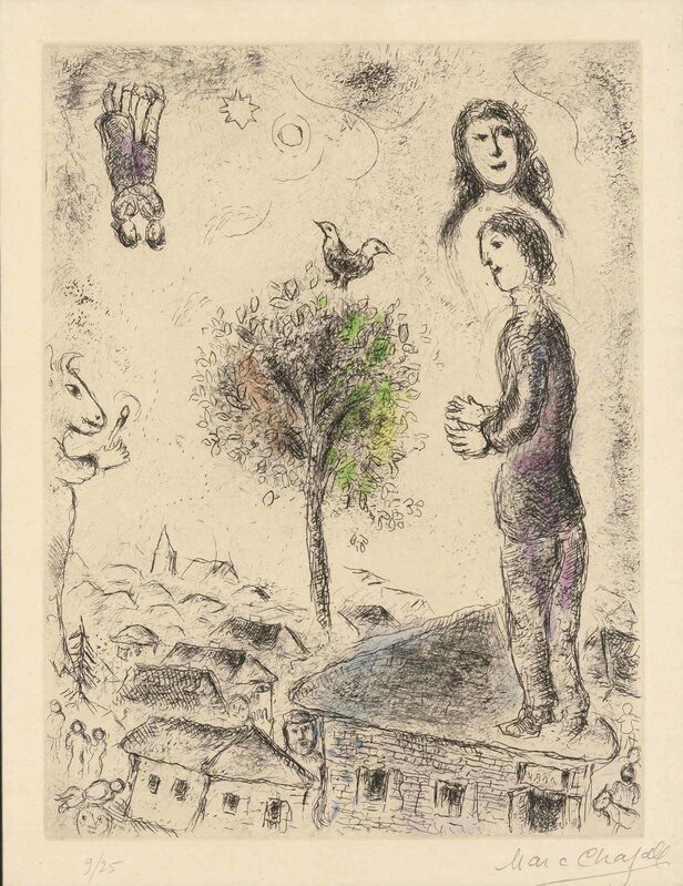 Marc Chagall, ‘CELUI QUI DIT LES CHOSES SANS RIEN DIRE (C. BOOKS 99)’, 1976, Print, Color etching and aquatint, Doyle