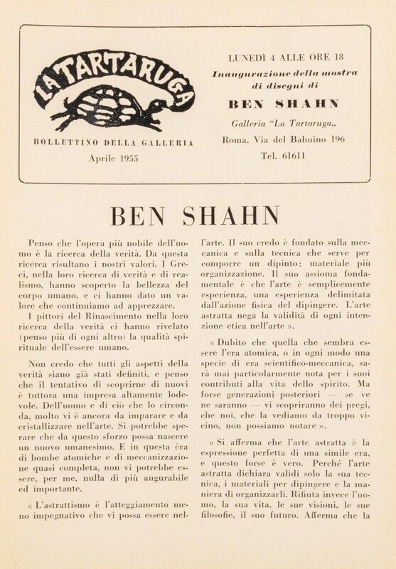 Ben Shahn, ‘Bollettino’, Books and Portfolios, Periodical on yellow paper, Finarte