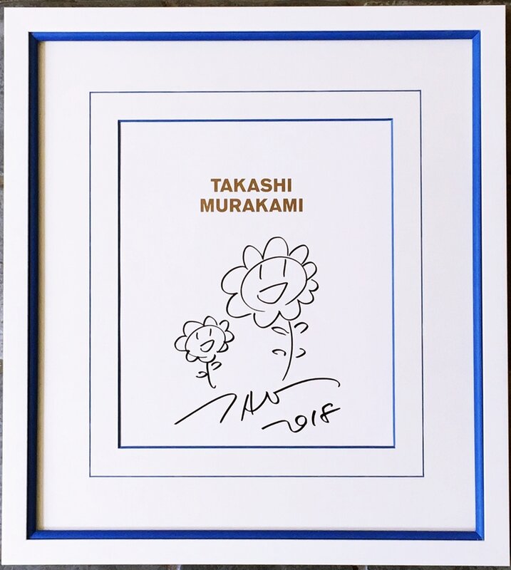 Takashi Murakami, ‘Two Flowers (Original Drawing)’, 2018, Drawing, Collage or other Work on Paper, Drawing done in marker. hand signed and dated. Museum provenance. Elegantly matted and framed with v-groove beveled edges., Alpha 137 Gallery Gallery Auction