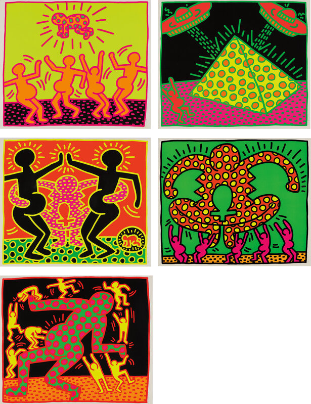 Keith Haring, ‘The Fertility Suite’, 1983, Print, The complete set of five screenprints in colors, on wove paper, with full margins, including the original cardboard portfolio with screenprinted text and image., Phillips
