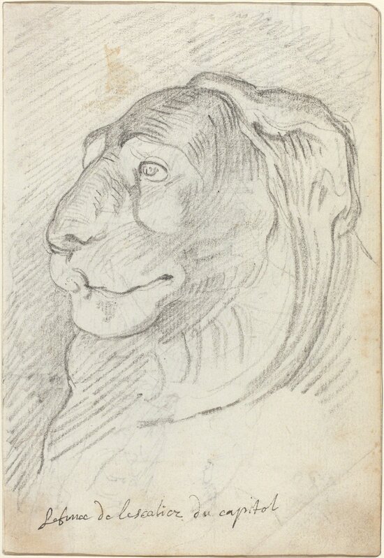 Augustin Pajou, ‘Lion's Head from the Capitoline Staircase’, 1752/1756, Drawing, Collage or other Work on Paper, Black chalk on laid paper, National Gallery of Art, Washington, D.C.