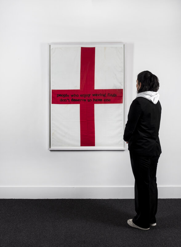 Banksy, ‘People Who Enjoy Waving Flags Don't Deserve To Have One’, 2003, Mixed Media, Spray paint on found St George’s Cross Flag, Forum Auctions