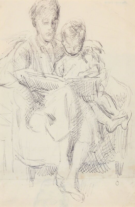 Duncan Grant, ‘Vanessa Bell Reading to Her Son Julian/Study of Julian (a double sided work)’, circa 1955, Drawing, Collage or other Work on Paper, Ballpoint pen on two conjoined sheets, Doyle