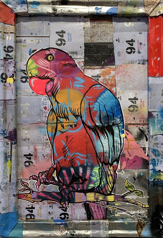 Szabotage, ‘Parrot’, 2018, Painting, Spray Paint, Stencil and Graffiti Marker on deconstructed Can Background, Art Supermarket