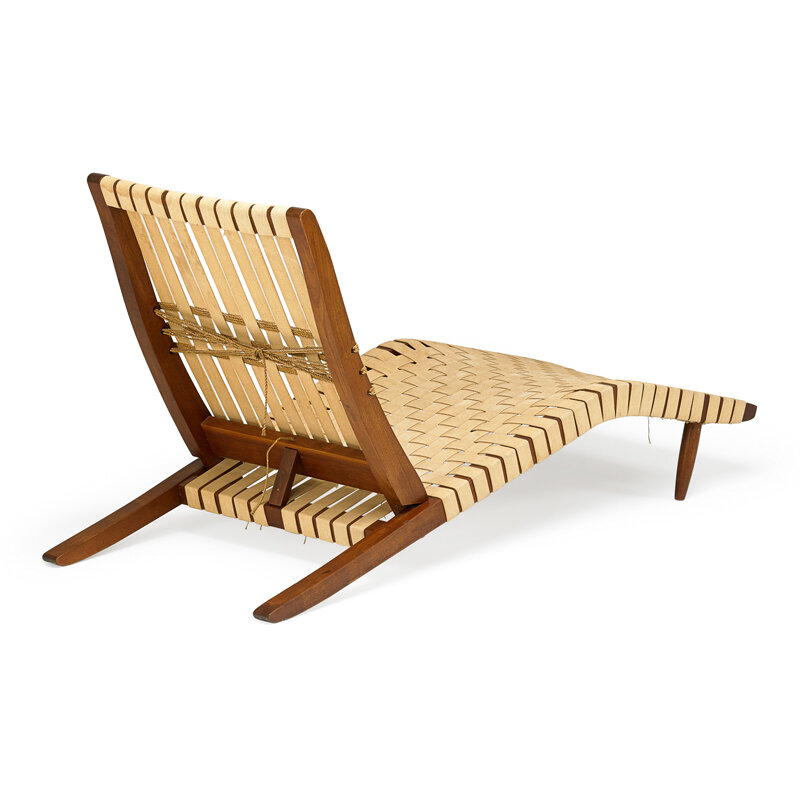 George Nakashima, ‘Long chair, New Hope, PA’, Design/Decorative Art, Walnut, webbing, grass cord, Rago/Wright/LAMA/Toomey & Co.