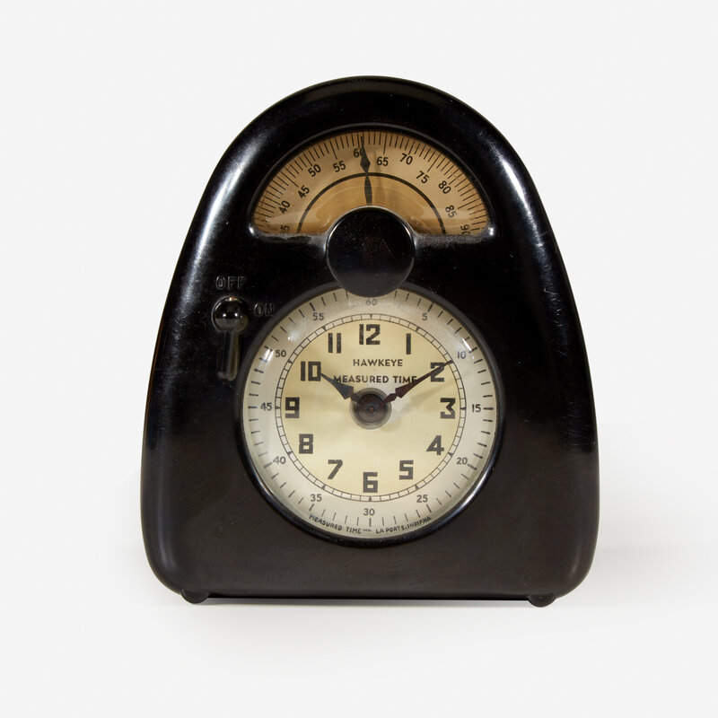 Isamu Noguchi, ‘Hawkeye Measured Time Clock and Kitchen Timer, Measured Time Inc., La Porte, Indiana’, Circa 1932, Design/Decorative Art, Bakelite, glass, acrylic, printed paper, metal, Freeman's