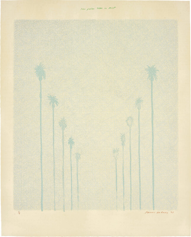David Hockney, ‘Ten Palm Trees in the Mist’, 1973, Print, Lithograph in colours, on Arches Cover mould-made paper, with full margins., Phillips
