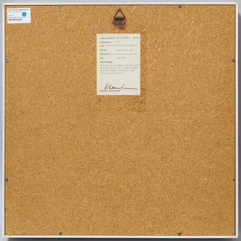 Klaus Staudt, ‘aufsteigende Helligkeit’, Mixed Media, 64 Polystyrole body on brown painted wood panel. In Plexiglas box frame, Van Ham