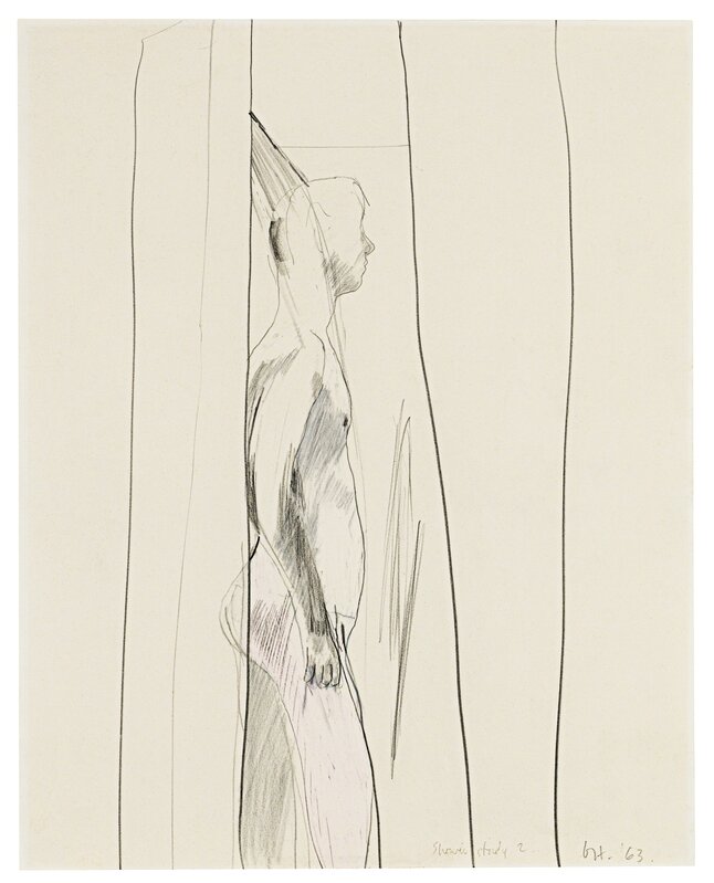David Hockney, ‘Shower Study II’, 1963, Drawing, Collage or other Work on Paper, Wax crayon and graphite, DELAHUNTY