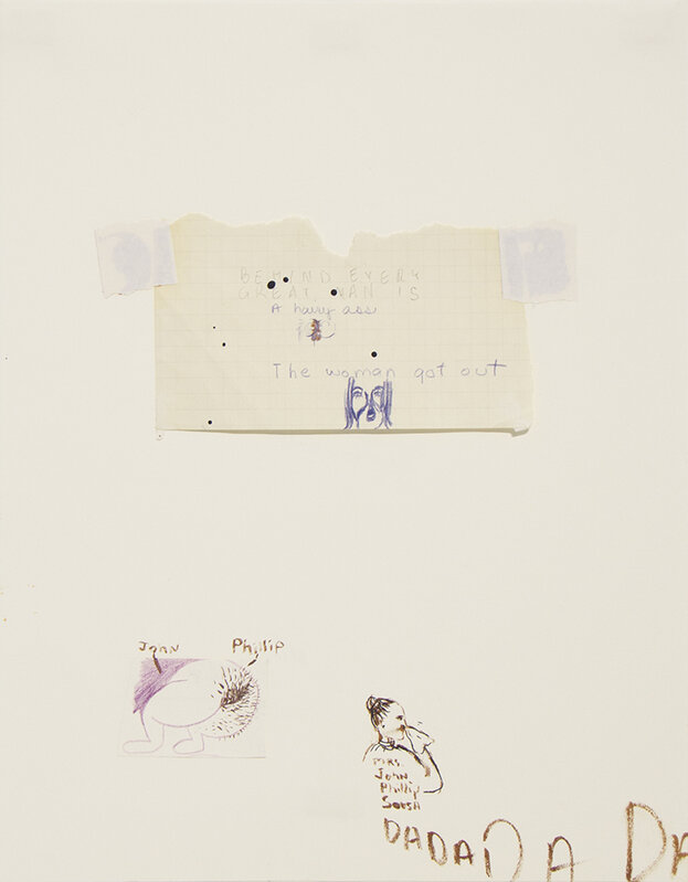 Sue Williams, ‘Behind Every Great Man’, 1992, Drawing, Collage or other Work on Paper, Colored pencil, pen and ink, graphite and paper collage on paper, CLAMP