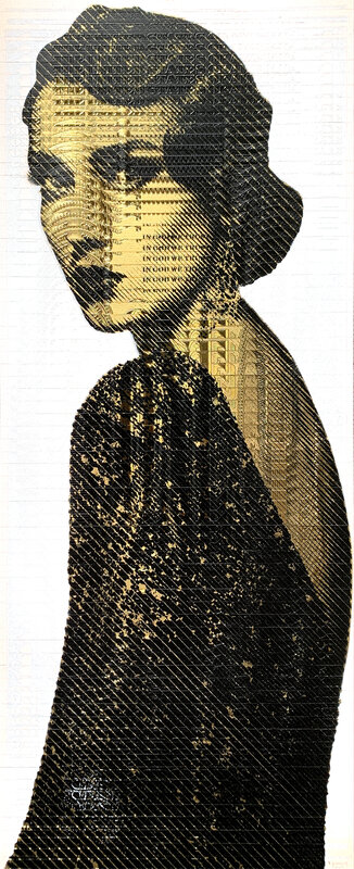 Penny, ‘Gold Standard’, 2019, Painting, 5 layer hand cut stencil and spray paint on 6 sliced and stacked 24k gold Dollar bills, Hashimoto Contemporary