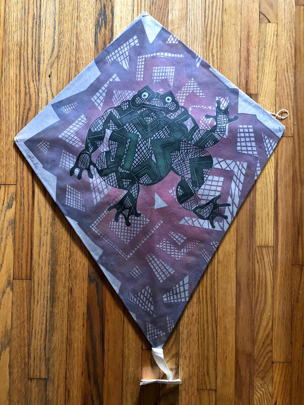 Francisco Toledo, ‘Gran rana sobre fondo geométrico’, 2018, Painting, Hand painted stencil kite, MLA Gallery