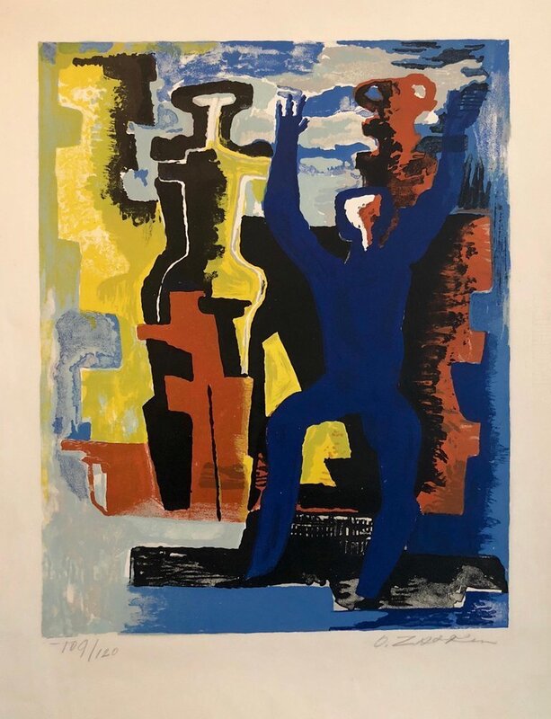 Ossip Zadkine, ‘Large Cubist Color French Lithograph Zadkine Figures Les messagers du jour’, 1950-1959, Print, Lithograph, Lions Gallery