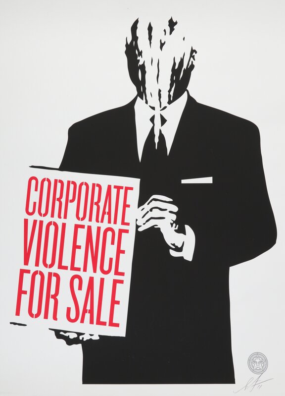 Shepard Fairey, ‘Corporate Violence For Sale, Its Mourning In America, Top-Elite Factions For Sale & Legislative Influence For Sale’, 2011, Print, A set of four screenprints in colours, Chiswick Auctions