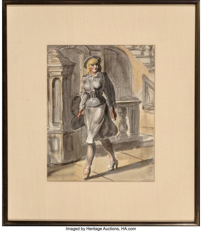Reginald Marsh, ‘Woman Walking’, 1946, Drawing, Collage or other Work on Paper, Watercolor on paper, Heritage Auctions