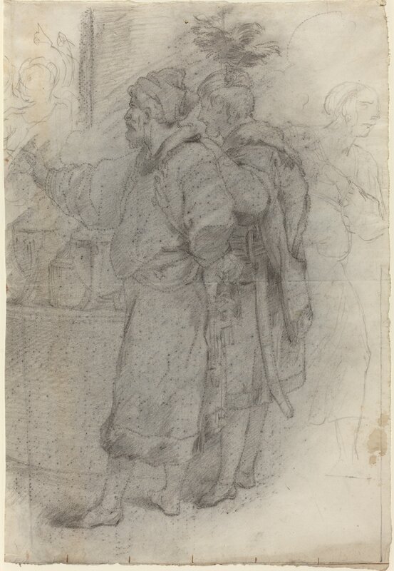 Pietro Fancelli, ‘Two Standing Courtiers’, ca. 1820, Drawing, Collage or other Work on Paper, Black chalk on thin wove paper, pricked for tranfer, National Gallery of Art, Washington, D.C.