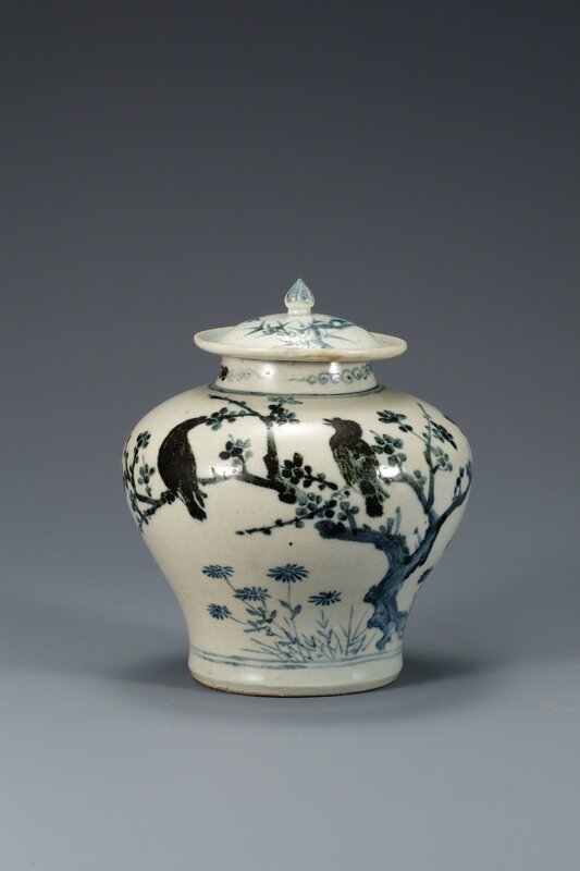 ‘White Porcelain with Bamboo, Plum and Bird Design in Underglaze Cobalt blue’, 15th-16th century, Design/Decorative Art, Porcelain, National Museum of Korea
