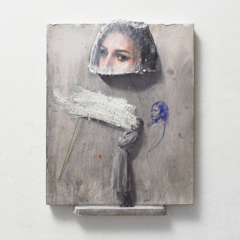 Matteo Tenardi, ‘Studio per costruire rifugi, la curva dell'oblio e l'orrore del tempo’, 2020, Painting, Mixed media on wood, Casa d’Arte San Lorenzo