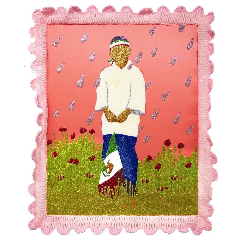Moises Salazar Tlatenchi, ‘Chamacos’, 2021, Textile Arts, Glitter on Satin, Yarn, ARTNOIR Benefit Auction