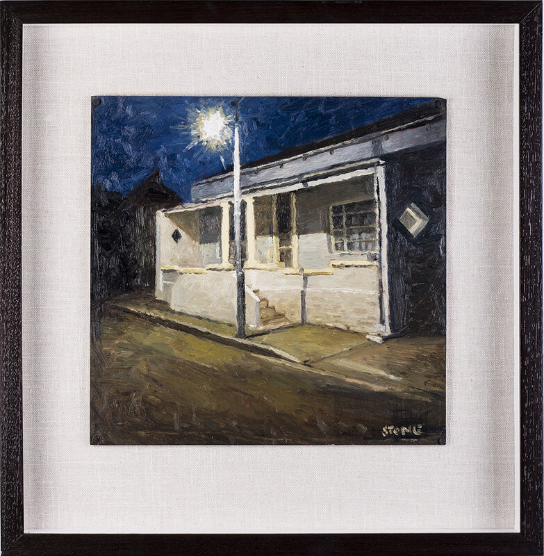 Simon Stone, ‘Karoo House at Night’, 2017, Painting, Oil on Cardboard, SMAC