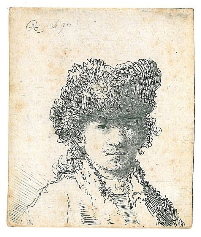 Rembrandt van Rijn, ‘ Self portrait in a fur cap      ’, 1630, Print, Etching, Helmut H. Rumbler Kunsthandel