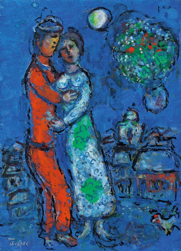 Marc Chagall, ‘Le Couple dans la Nuit’, 1978-1980, Painting, Oil, tempera and India ink on canvas mounted on board, Seoul Auction