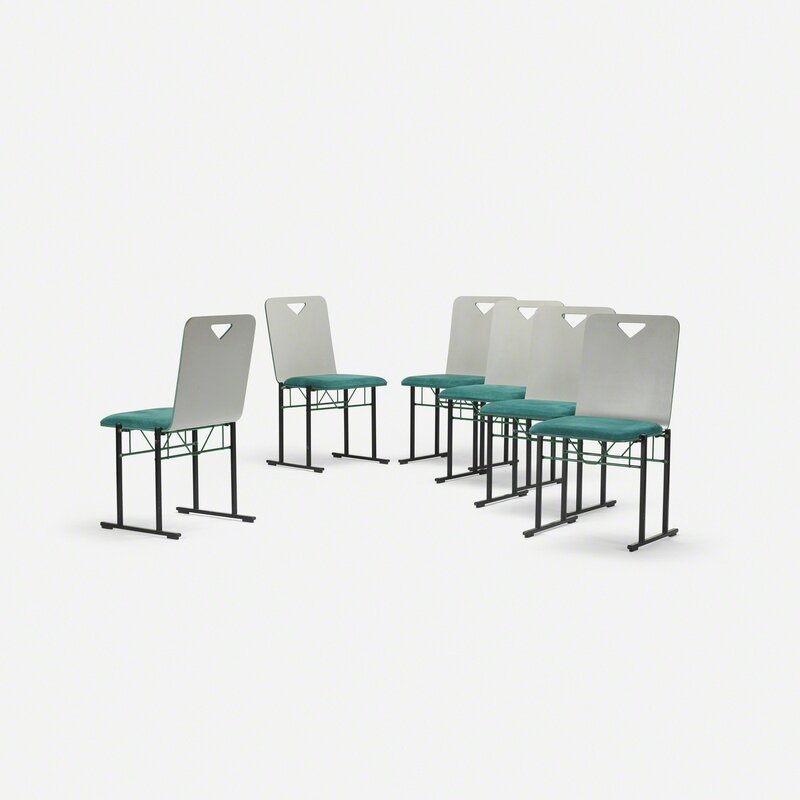 Yrjö Kukkapuro, ‘A500 dining chairs, set of six’, 1985, Design/Decorative Art, Enameled steel, lacquered plywood, upholstery, plastic, Rago/Wright/LAMA/Toomey & Co.