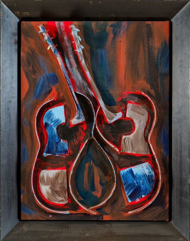 Arman, ‘Untitled, Sliced guitar with acrylic paint on canvas’, 2002, Painting, Sliced guitar with acrylic paint (burnt sienna, red cerulian, ultramarin blue, forrest green gray, burnt umber) on canvas, Corridor Contemporary