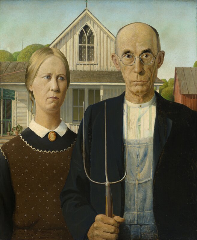 Grant Wood, ‘American Gothic’, 1930, Painting, Oil on composition board, Whitney Museum of American Art