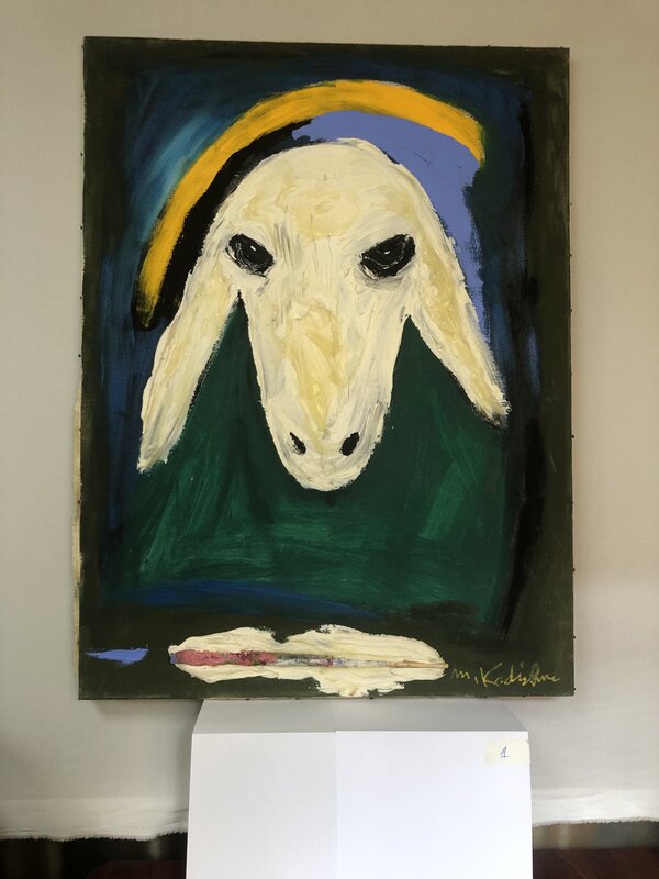 Menashe Kadishman, ‘Sheep`s Head by Menashe Kadishman’, 2000, Painting, Oil on canvas, Contempop Gallery