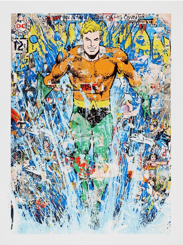 Mr. Brainwash, ‘Aquaman’, 2018, Print, 10 color screen print on hand torn archival paper, Samhart Gallery