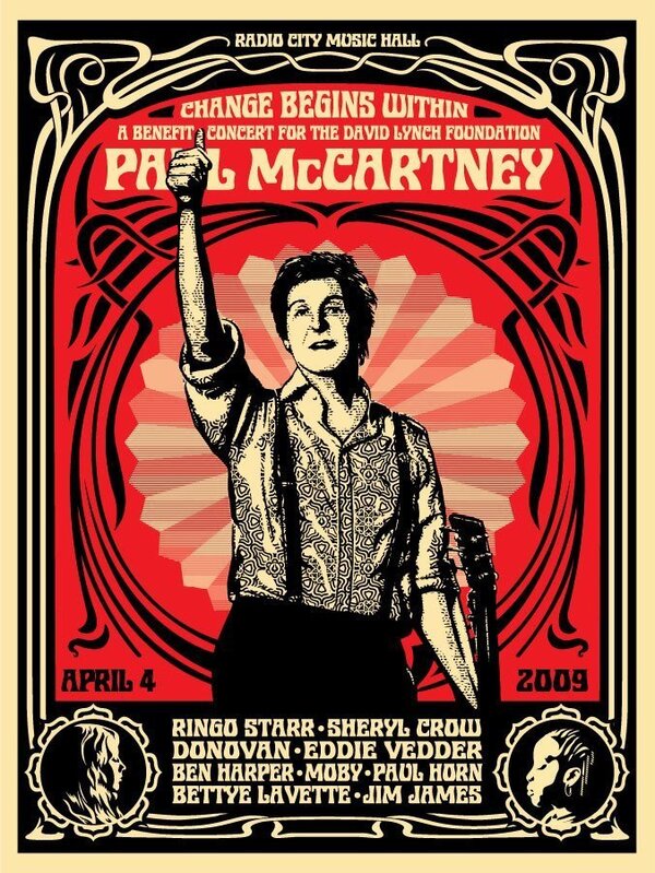 Shepard Fairey, ‘"Paul McCartney NYC Change Begins Within"’, 2009, Print, Screen Print On Thick Speckle Tone Paper, New Union Gallery