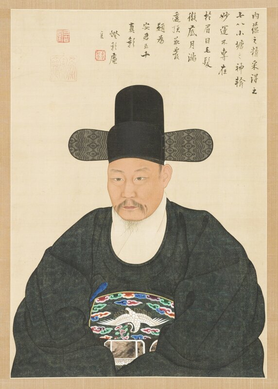 Yi Jaegwan, ‘Portrait of Scholar-Official An in His Fiftieth Year’, Joseon period (1392-1910), Drawing, Collage or other Work on Paper, Hanging scroll, ink and color on silk, Los Angeles County Museum of Art
