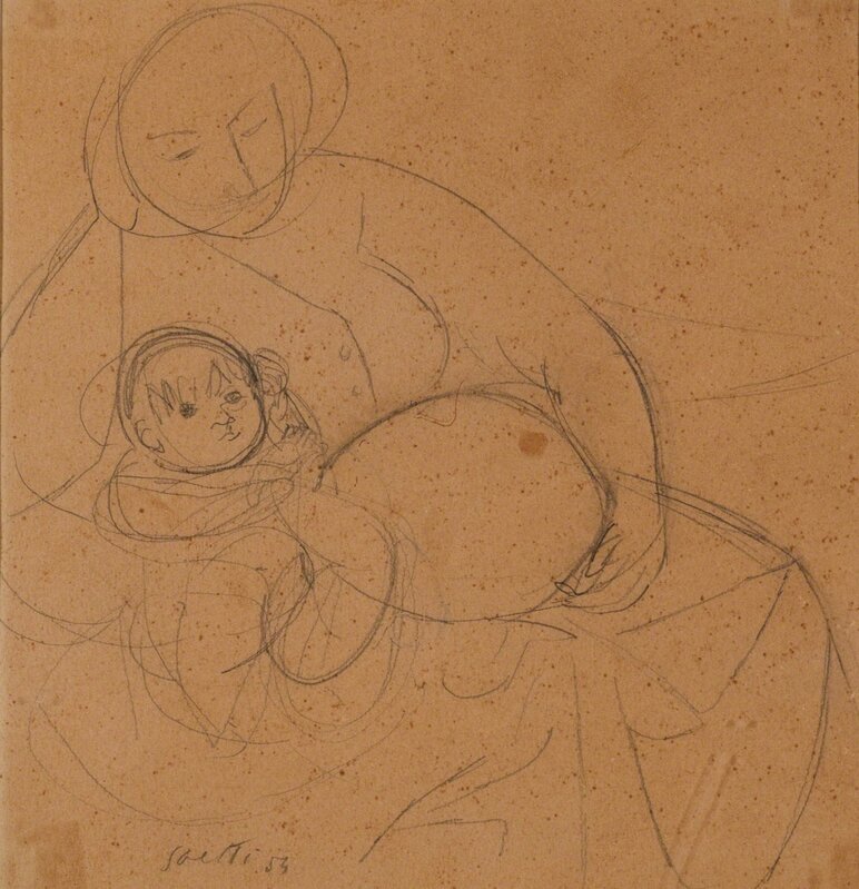 Bruno Saetti, ‘Maternità’, 1954, Graphite on yellow paper, Finarte