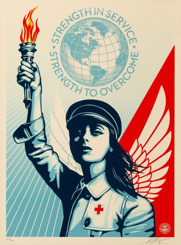 Shepard Fairey, ‘Angel of Hope and Strength’, 2020, Print, Screenprint in colors on speckled cream paper, Heritage Auctions